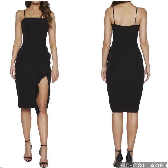 Bardot Carmelle Ruffle Midi Dress Black XS - Picture 1 of 12